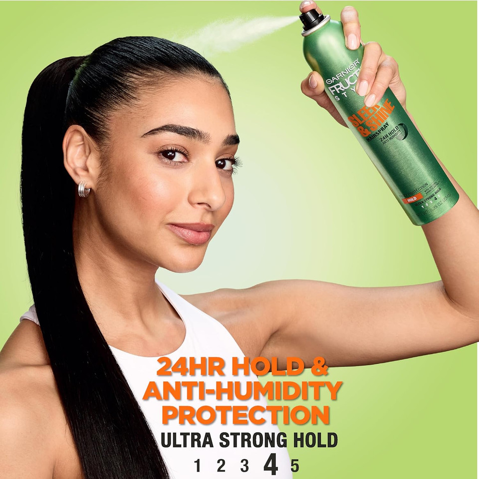 Garnier Fructis Style Sleek And Shine Anti-Humidity Hairspray, Ultra Strong Hold, Frizz Protection 8.25 Oz, 1 Count (Packaging May Vary) Garnier Fructis Style Sleek And Shine Anti-Humidity Hairspray, Ultra Strong Hold, Frizz Protection 8.25 Oz, 1 Count (Packaging May Vary)
