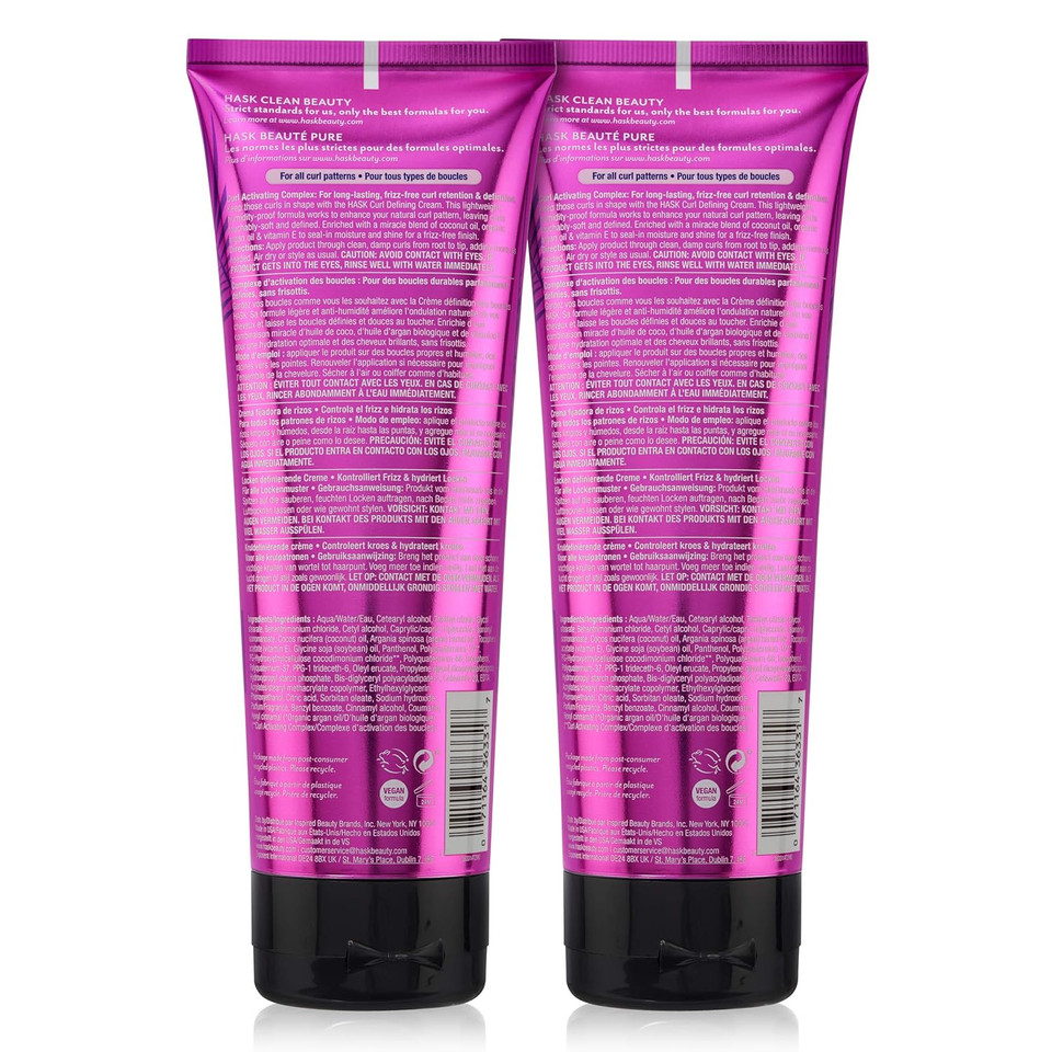 Hask Hair Cream - Curl Care Defining Cream 2 Piece Bundle, Vegan, Cruelty-Free, Color Safe, Free From Gluten, Sulfates, And Parabens