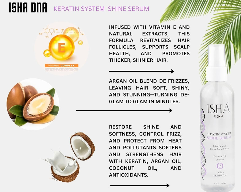 Keratin Treatmen System Hair Shine Serum Drops - Frizz Control - Instant Shine - Coconut And Argan Oil Infused With Vitamin E - Smoothing And Straightening - Sulfate Free Keratin Treatmen System Hair Shine Serum Drops - Frizz Control - Instant Shine - Coconut And Argan Oil Infused With Vitamin E - Smoothing And Straightening - Sulfate Free