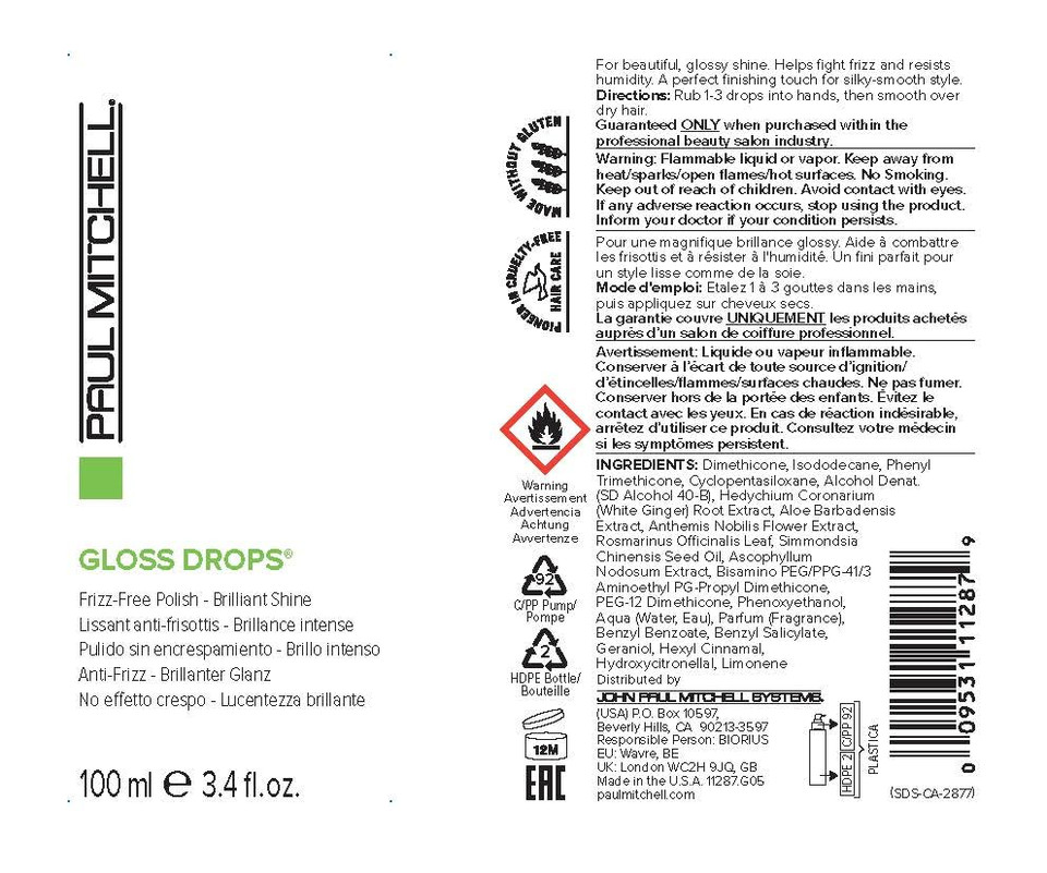 Paul Mitchell Gloss Drops Shine Serum, Frizz-Free Polish, Brilliant Shine, For Frizzy Hair, 3.4 Fl. Oz