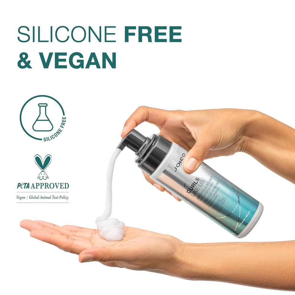 Joico Curls Like Us Smooth & Bounce Curl Hydrating Foam | For Curly Hair | Reduce Frizz | Enhance Curl Patterns | 72-Hour Humidity Protection | With Moringa Seed & Algae Oil | 6.7 Fl Oz