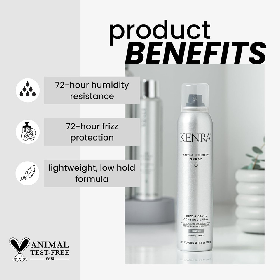 Kenra Anti-Humidity Spray 5 | Frizz & Static Control Spray |72-Hour Humidity Resistance & Protection | Lightweight, Low Hold Formula | Thermal Protection