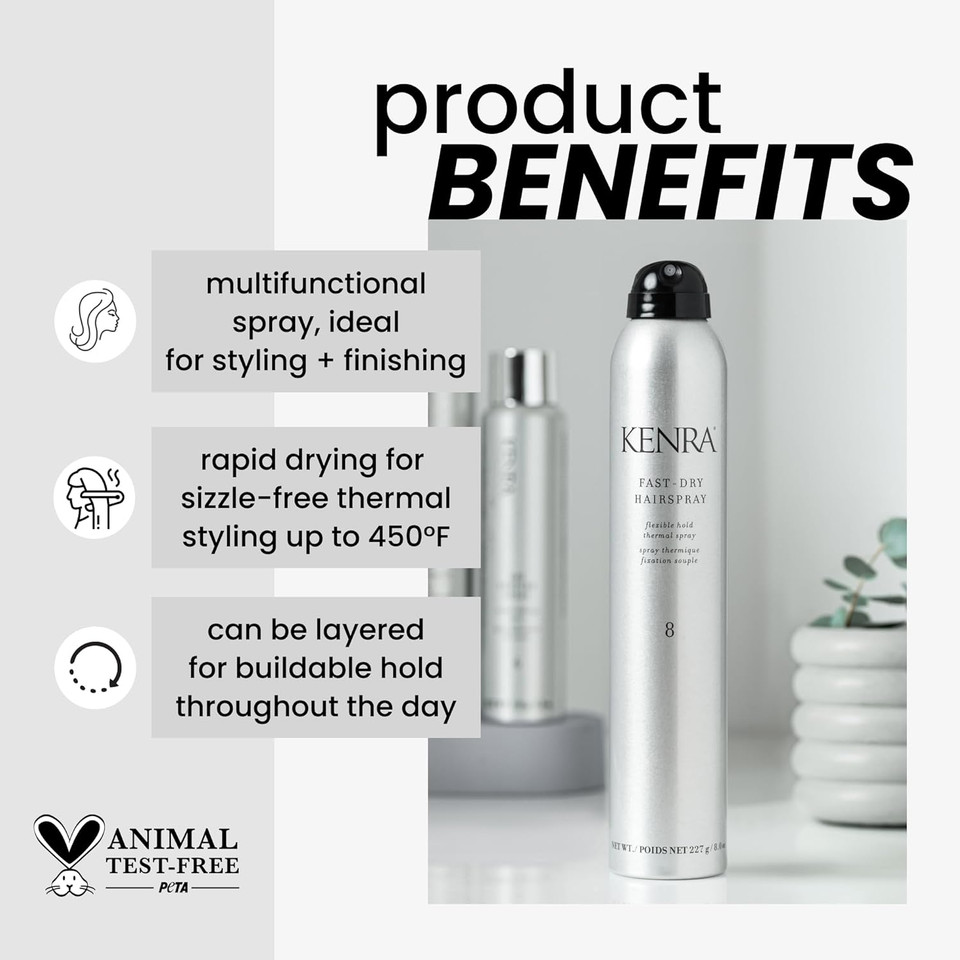Kenra Fast Dry Hairspray 8 | Flexible Hold Thermal Spray | Multifunctional Spray, Ideal For Both Styling & Finishing | Lightweight, Instant Control | All Hair Types