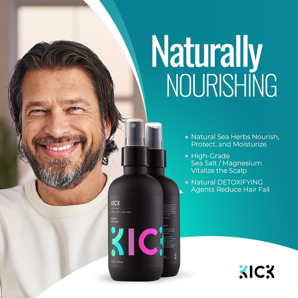 Kick Sea Salt Spray For Men'S Hair - 200Ml - Light Hold Texturizing Spray For Beachy Waves, Surfer Style And All-Day Fullness - Natural Finish For Thick, Wavy Or Fine Hair