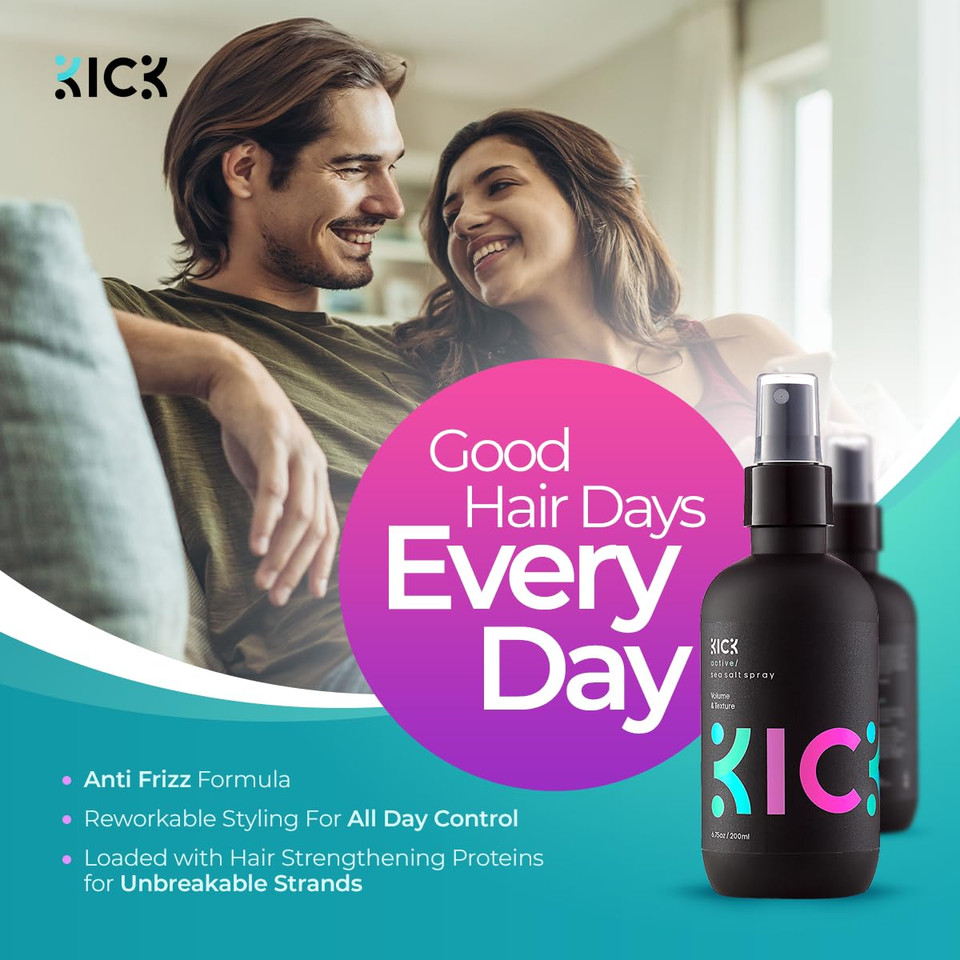 Kick Sea Salt Spray For Men'S Hair - 200Ml - Light Hold Texturizing Spray For Beachy Waves, Surfer Style And All-Day Fullness - Natural Finish For Thick, Wavy Or Fine Hair