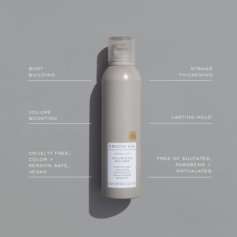 Kristin Ess Hair Instant Lift Volumizing Mousse With Castor Oil - Boosts Volume + Thickens, Body Building, Lasting Hold, Non Sticky, For Curly, Wavy + Straight Hair, 8.1 Oz Kristin Ess Hair Instant Lift Volumizing Mousse With Castor Oil - Boosts Volume + Thickens, Body Building, Lasting Hold, Non Sticky, For Curly, Wavy + Straight Hair, 8.1 Oz