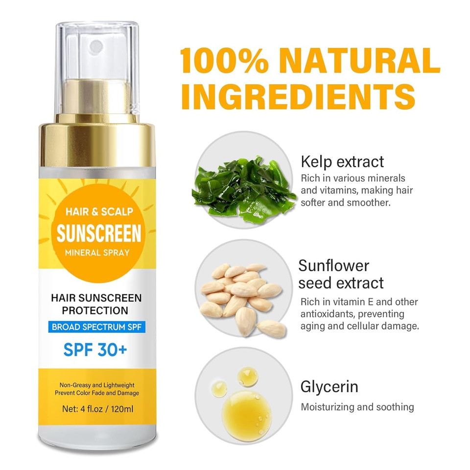 Sunscreen For Hair And Scalp, Premium Spf 30 Hair Sunscreen Spray| Protect From Harmful Uv Rays, Color Fade, And Dryness | Non-Greasy Formula