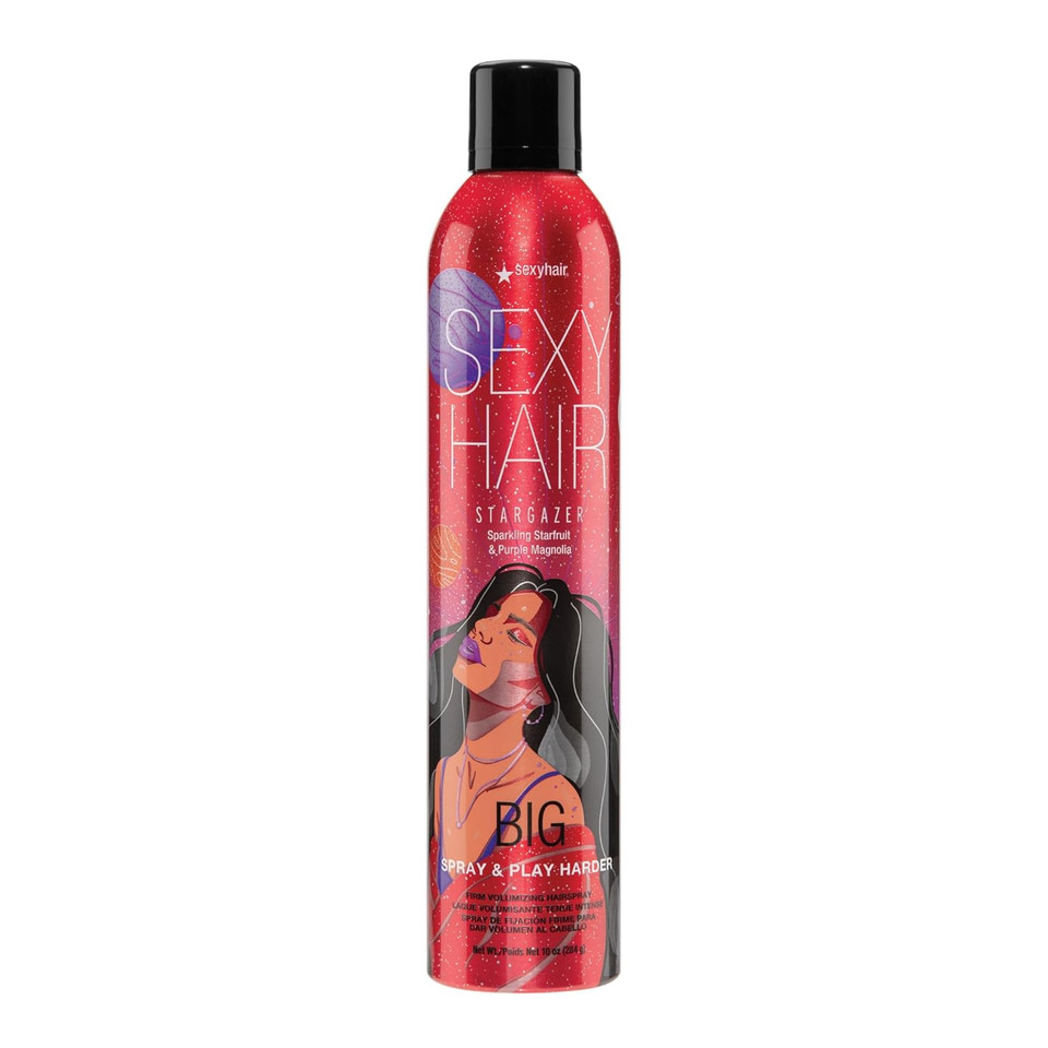 Sexyhair Big Spray & Play Harder Firm Volumizing Hairspray, 10 Oz | Stargazer | All Day Hold And Shine | Up To 72 Hour Humidity Resistance