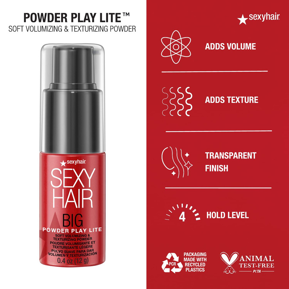 Sexyhair Big Powder Play Lite Soft Volumizing & Texturizing Powder, 0.4 Oz | Up To 50% More Volume | Lightweight Powder | Invisibible Sexyhair Big Powder Play Lite Soft Volumizing & Texturizing Powder, 0.4 Oz | Up To 50% More Volume | Lightweight Powder | Invisibible