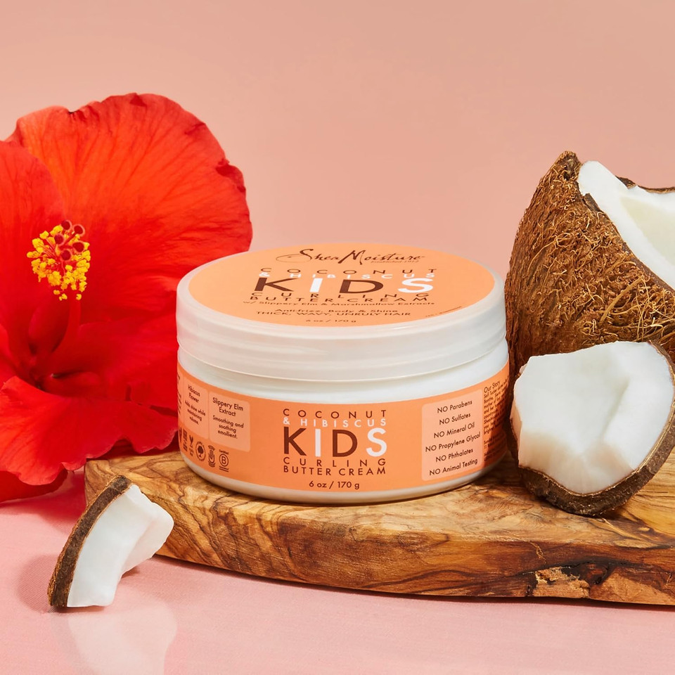 Sheamoisture Curling Styling Cream For Curl Definition Coconut & Hibiscus Curl And Detangle Kids Hair 6 Oz