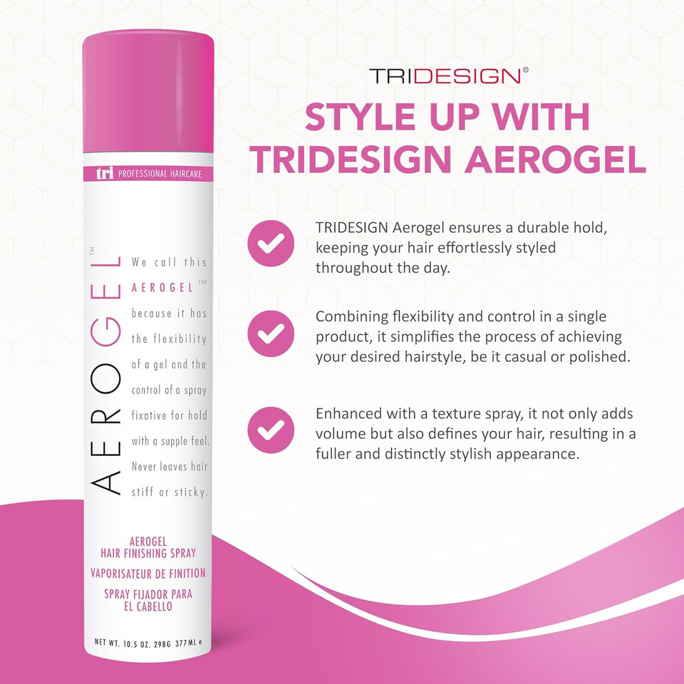 Tri Design Aerogel Hairspray - Non-Toxic Hair Finishing Spray For Styling, Volumizing And Holding Curly Hair With Flexible Hold - For Women And Men - Pack Of 2 (10.5 Oz)