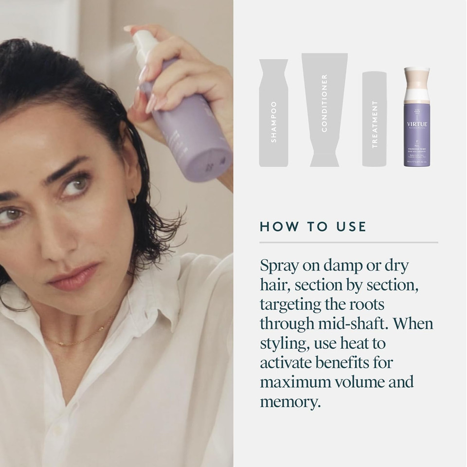 Virtue Volumizing Hair Primer Spray, Heat Protectant, Safe For All Hair Types, Color Safe, 5 Fl Oz Virtue Volumizing Hair Primer Spray, Heat Protectant, Safe For All Hair Types, Color Safe, 5 Fl Oz