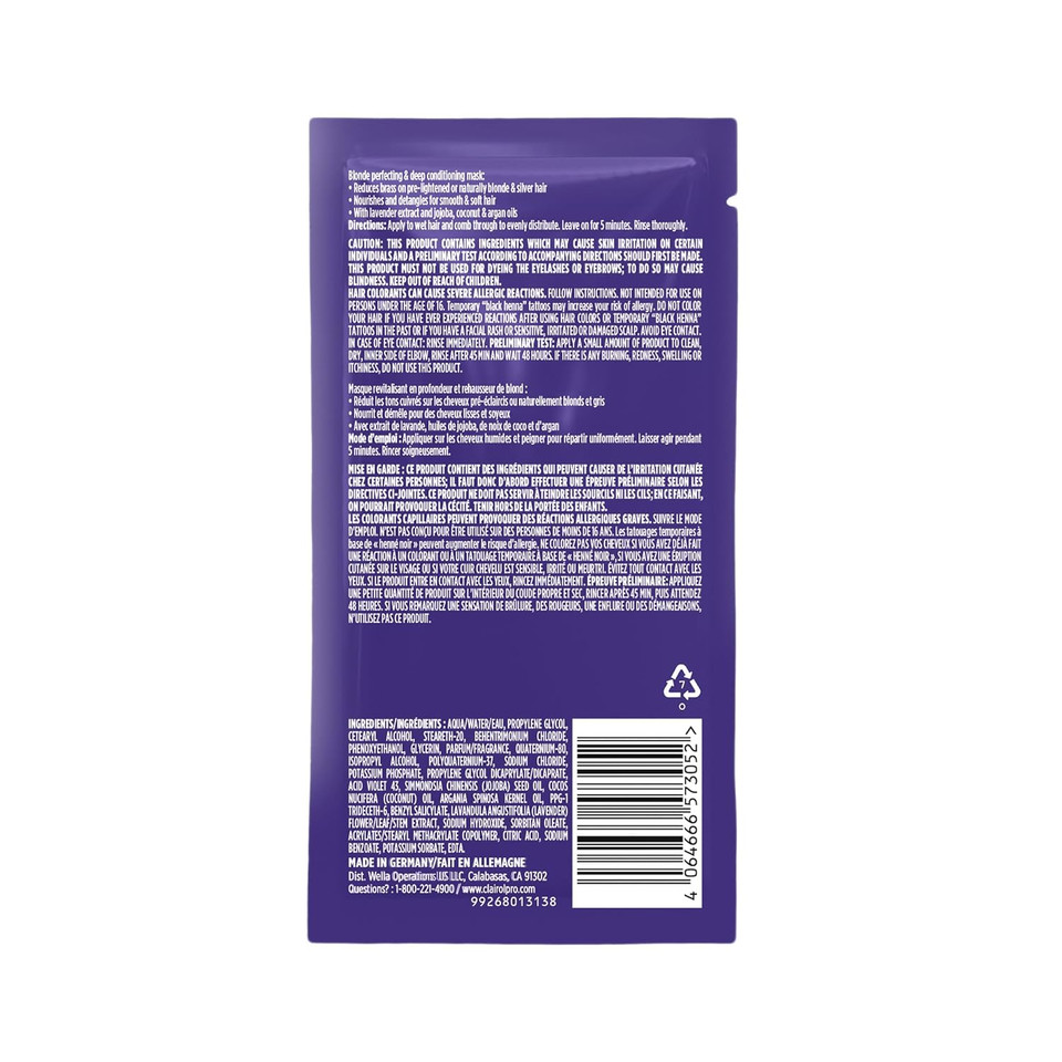 Clairol Professional Shimmer Lights Violet Toning Mask For Neutralizing Brassy Tones With Refreshing Blonde Hair Results