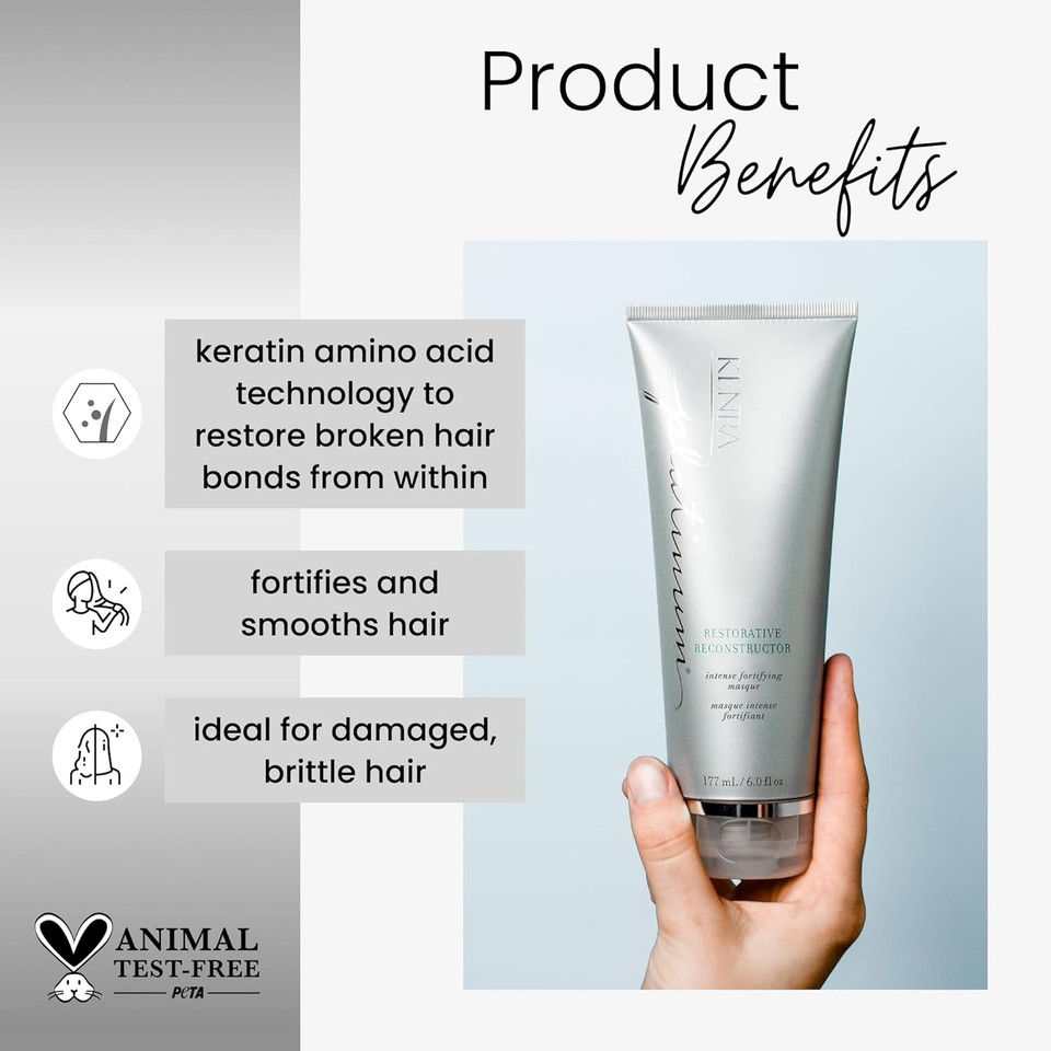 Kenra Platinum Restorative Reconstructor | Ultra Fortifying Treatment | Restores Broken Hair Bonds From Within | Provides Intense Fortification, Elasticity, & Suppleness | All Hair Types | 6 Fl. Oz