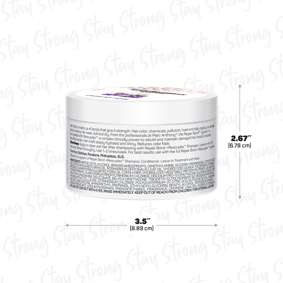 Marc Anthony Repairing Hair Mask, Repair Bond +Rescuplex - Repairs, Strengthens & Maintains Bonds Within Hair - Eliminates Frizz, Flyaways & Reduce Breakage - Dry & Damaged Hair Professional Treatment
