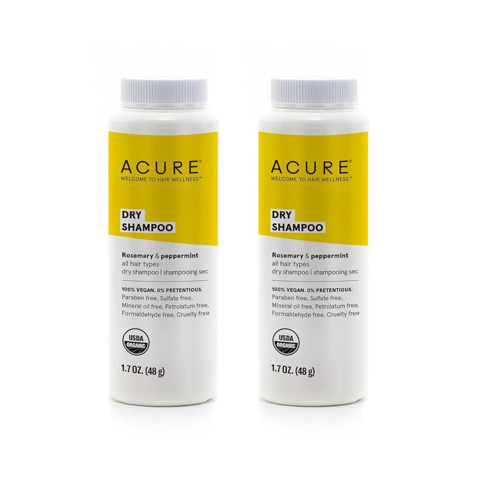 Acure Dry Shampoo - All Hair Types | 100% Vegan | Certified Organic | Rosemary & Peppermint - Absorbs Oil & Removes Impurities Without Water | 1.7 Oz