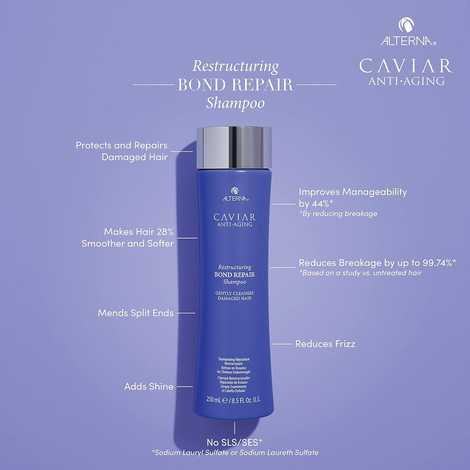 Caviar Anti-Aging Restructuring Bond Repair Shampoo | For Brittle, Damaged And Split Ends | Repairs, Strengthens & Protects Damaged Hair | Sulfate Free Caviar Anti-Aging Restructuring Bond Repair Shampoo | For Brittle, Damaged And Split Ends | Repairs, Strengthens & Protects Damaged Hair | Sulfate Free