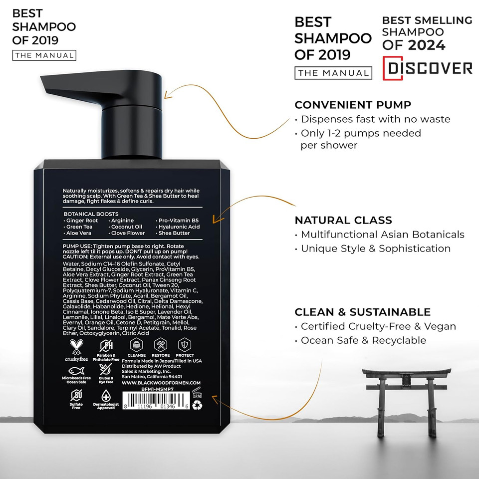 Blackwood For Men Hydroblast Moisturizing Shampoo - Men'S Shampoo For Coarse, Dry, & Curly Hair - Infused With Ginseng & Ginger- Natural Vegan Formula -Sulfate Free, Paraben Free & Cruelty Free(17 Oz)