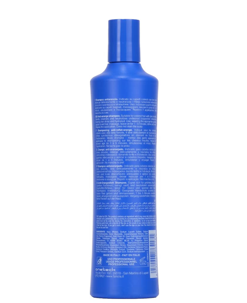 Fanola No Orange Shampoo With Blue Pigments To Eliminate Unwanted Orange Brassy Tones In Lightened Brunettes And Brown Hair 11.83Oz