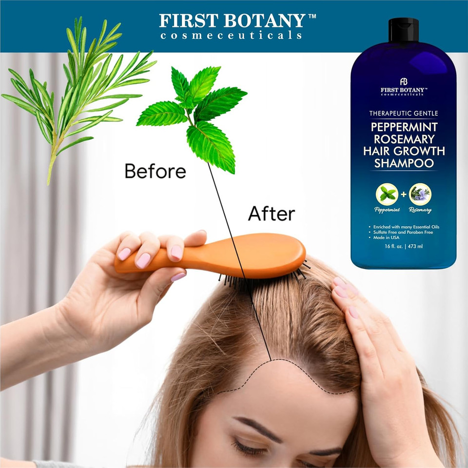 Peppermint Rosemary Hair Regrowth Shampoo - Anti Hair Loss Product, Daily Hydrating, Detoxifying, Volumizing Shampoo And Fights Dandruff For Men And Women 16 Fl Oz