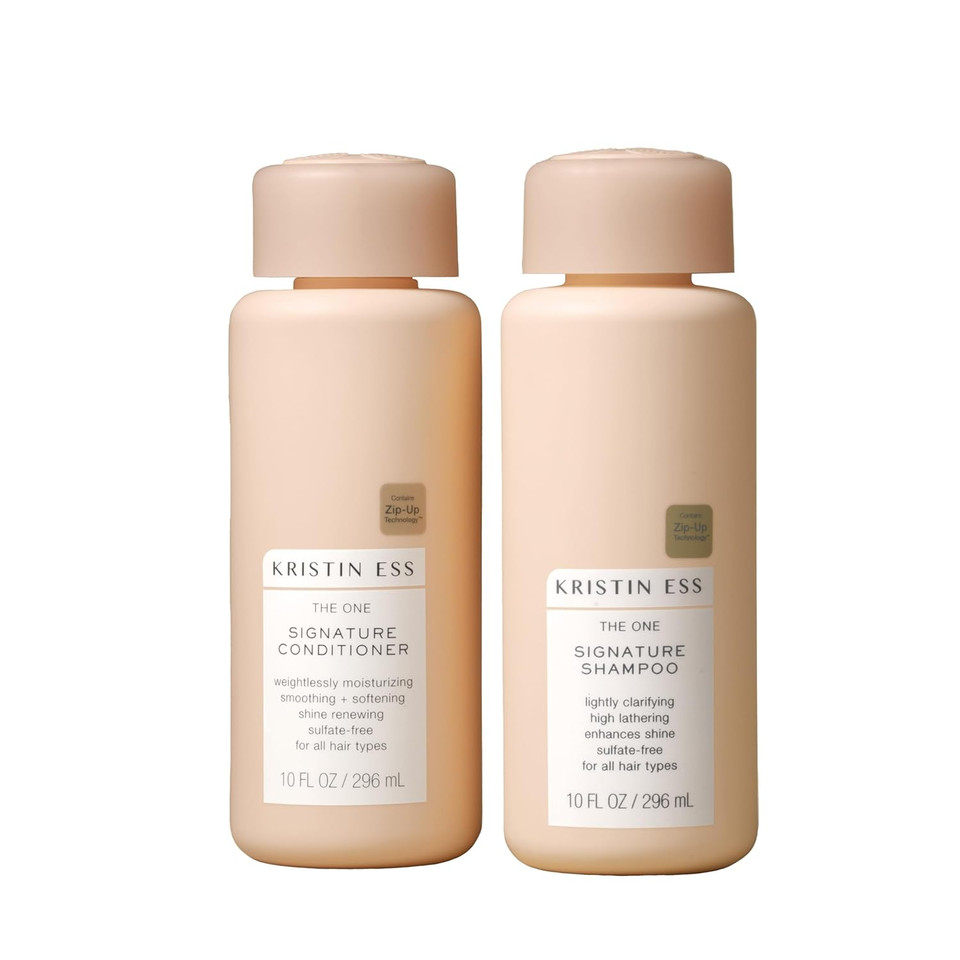 Kristin Ess Signature Travel Size Salon Shampoo + Conditioner Set For Moisture, Softness + Shine - Anti Frizz + Lightly Clarifying - Sulfate Free, Vegan + Safe For Color Treated Hair - Mini Travel Set