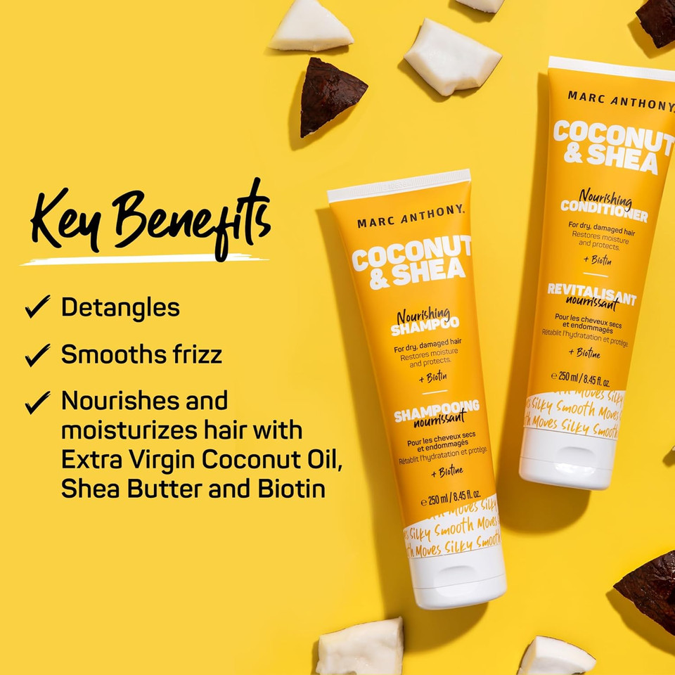 Marc Anthony Volumizing Shampoo And Conditioner Set With Coconut Oil & Shea Butter - Nourishing & Hydrating Haircare Infused With Biotin For Dry & Damaged Hair - Restore Moisture & Protects Hair