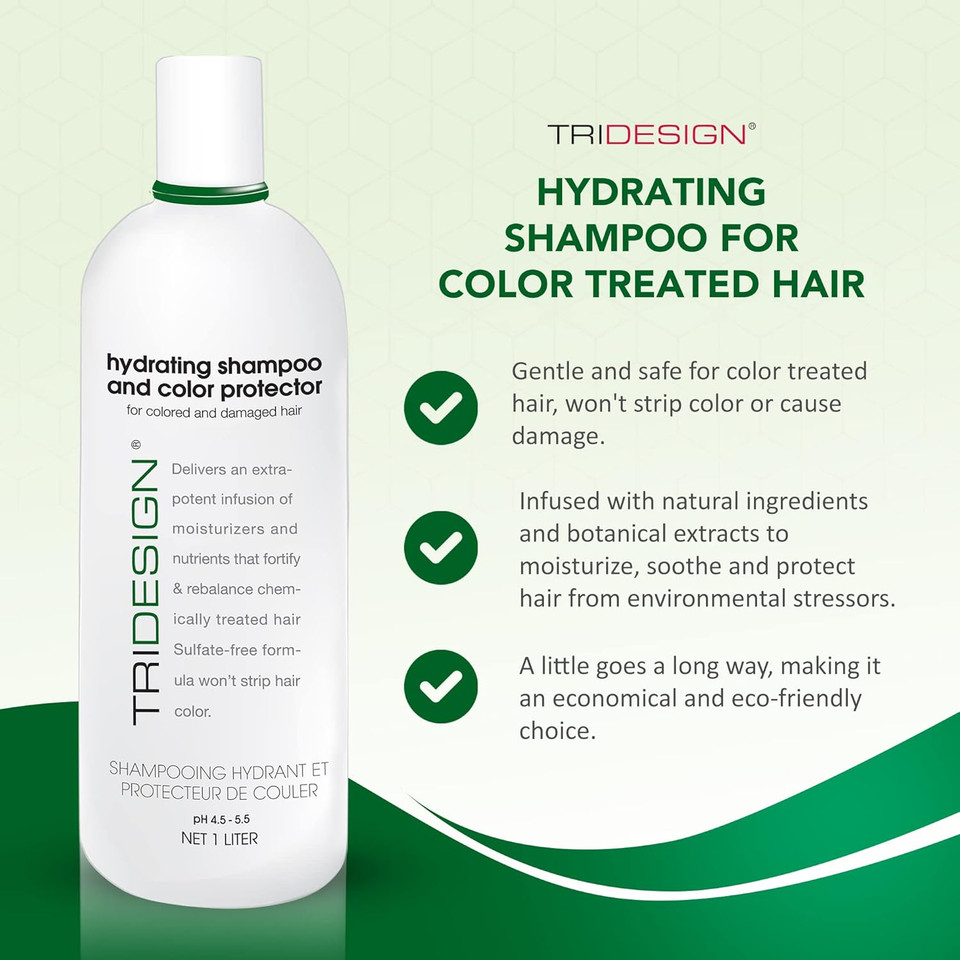 Tri Design Hydrating Shampoo For Color Treated Hair, Sulfate And Paraben Free Color Care Treatment, Concentrated Hair Color Shampoo, Gently Cleanses -33.8 Fluid Ounce