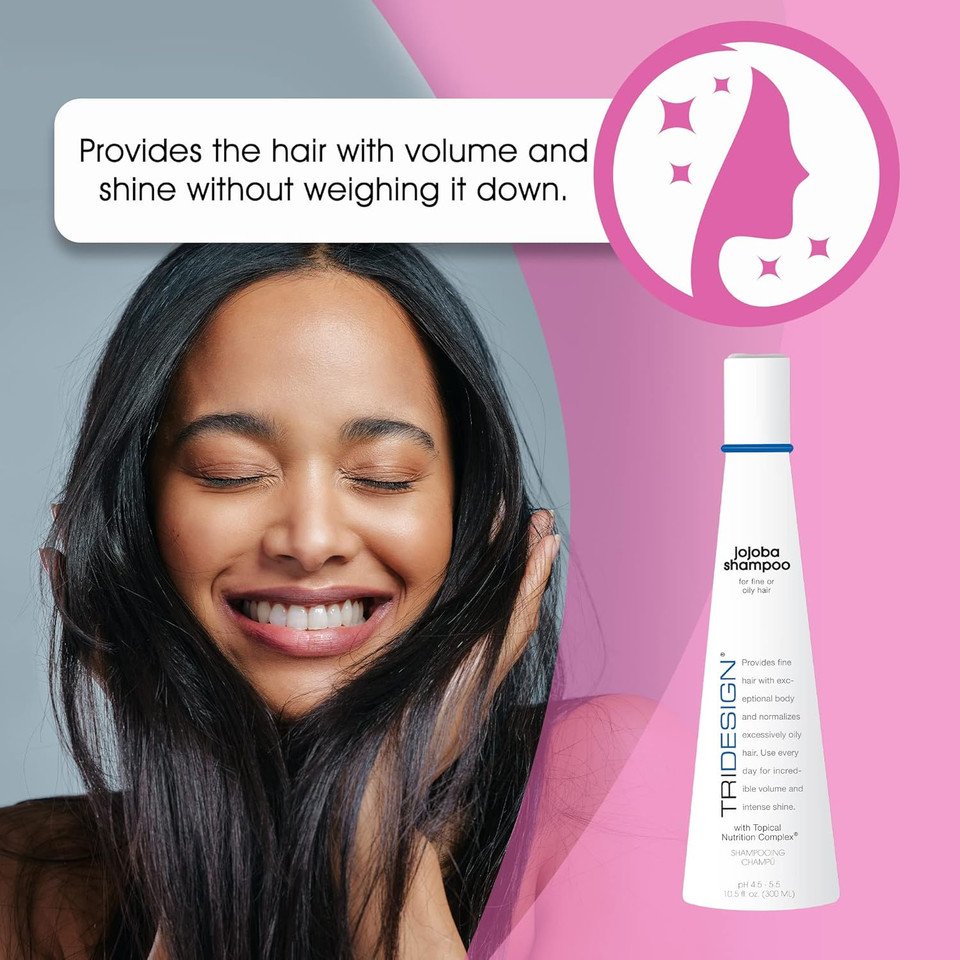 Tri Design Jojoba Oil Shampoo - Gentle Daily Use Shampoo For Women, Moisturizing Shampoo For Oily Hair, Shampoo Moisturizer For All Hair Types, Moisture Repair, 10.5 Fl Oz Shampoo