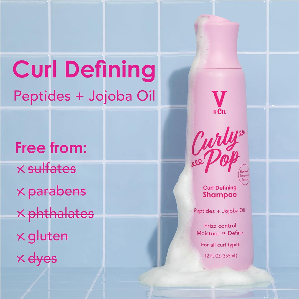 V&Co. Beauty Curly Hair Shampoo With Peptide Technology, 12 Oz, Curl Enhancing