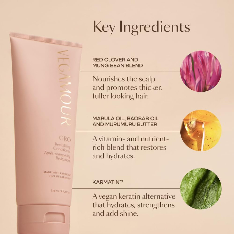 Vegamour Gro Revitalizing Shampoo And Conditioner Kit |Cleanse, Smooth And Strengthen Thinning Hair | Clean, Vegan, Cruelty-Free And Color Safe