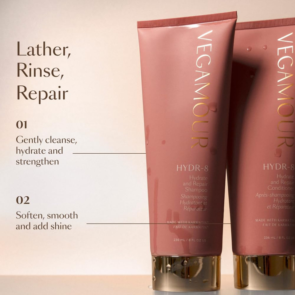 Vegamour Hydr-8 Hydrate And Repair Shampoo And Conditioner Kit | Cleanses And Strengthens Dry, Damaged Hair With Amino Acids And Karmatinã¢Â | Clean, Vegan, Cruelty-Free, Clinically Proven, Color Safe