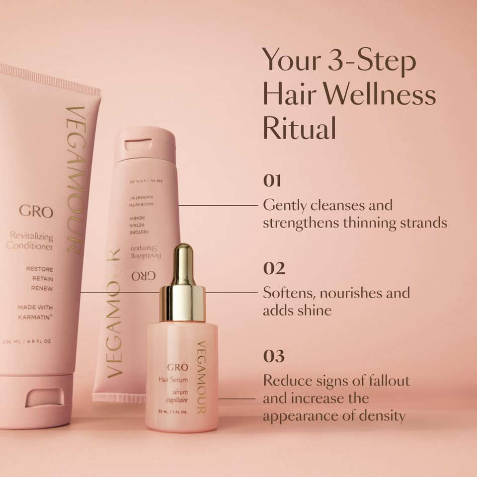 Vegamour Gro Revitalizing Shampoo, Support Thicker, Fuller Looking Hair, Shampoo Formulated Without Sulfates For Thinning Hair With Vegan Keratin, Natural Citrus Scent (1.6 Fl. Oz.)