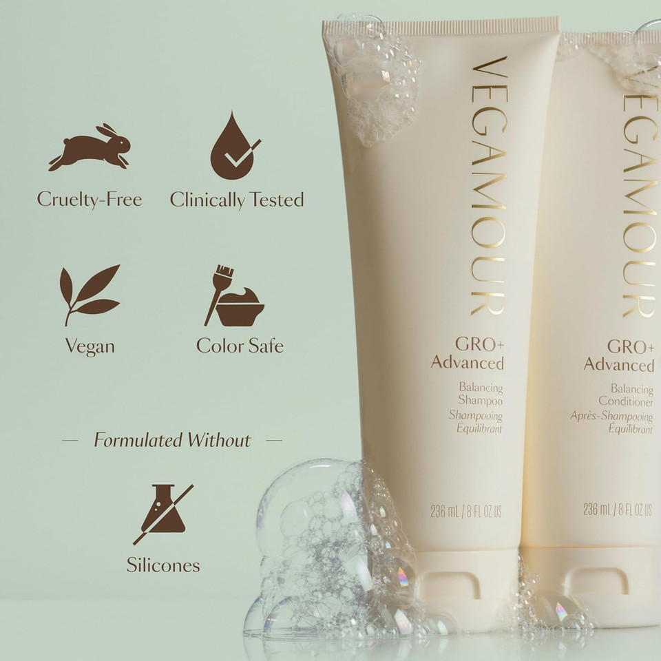 Vegamour Gro+ Advanced Balancing Shampoo | Lightly Exfoliates, Cleanses And Removes Buildup Without Stripping | For Severe Signs Of Thinning | Color Safe, Vegan, Cruelty-Free (8 Fl Oz)