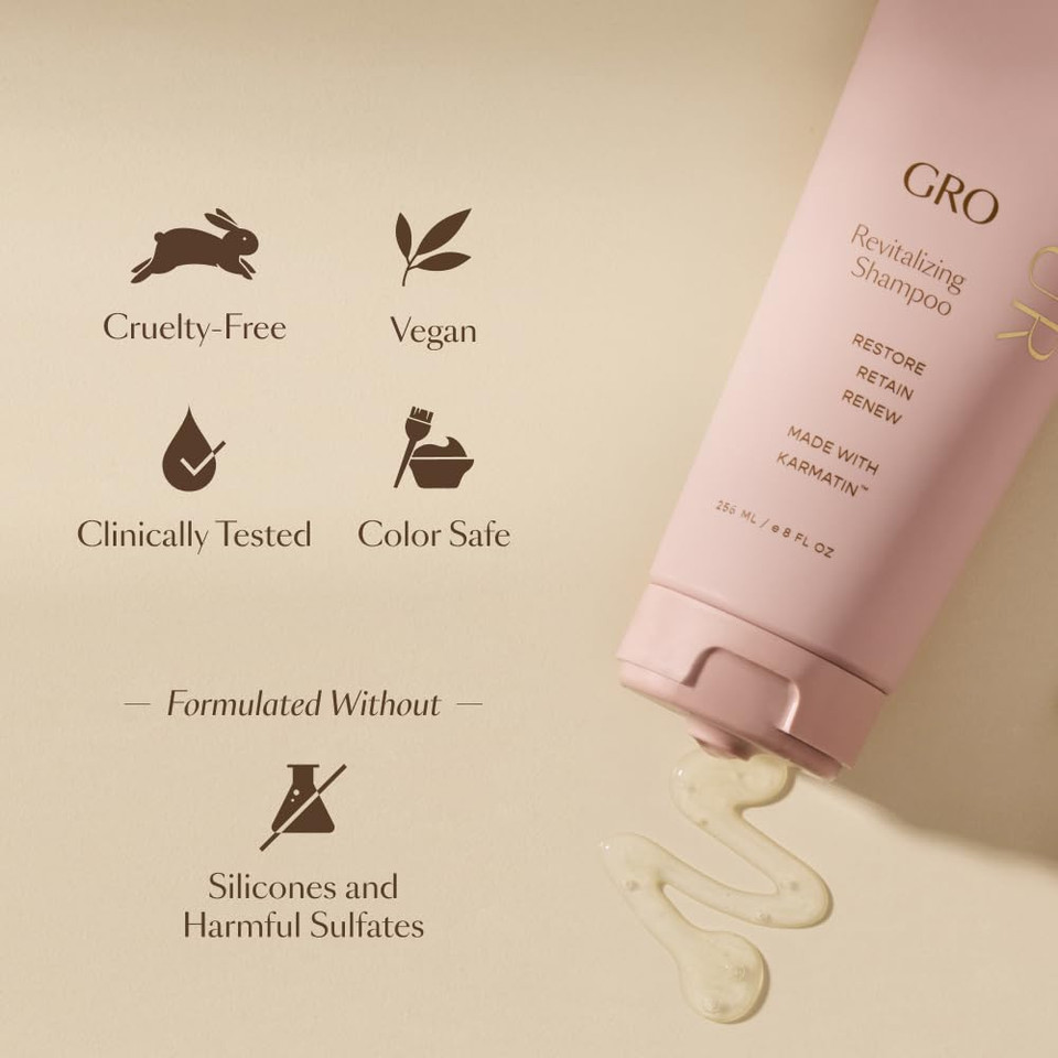 Vegamour Gro Revitalizing Shampoo, Support Thicker, Fuller Looking Hair, Shampoo Formulated Without Sulfates For Thinning Hair With Vegan Keratin, Natural Citrus Scent