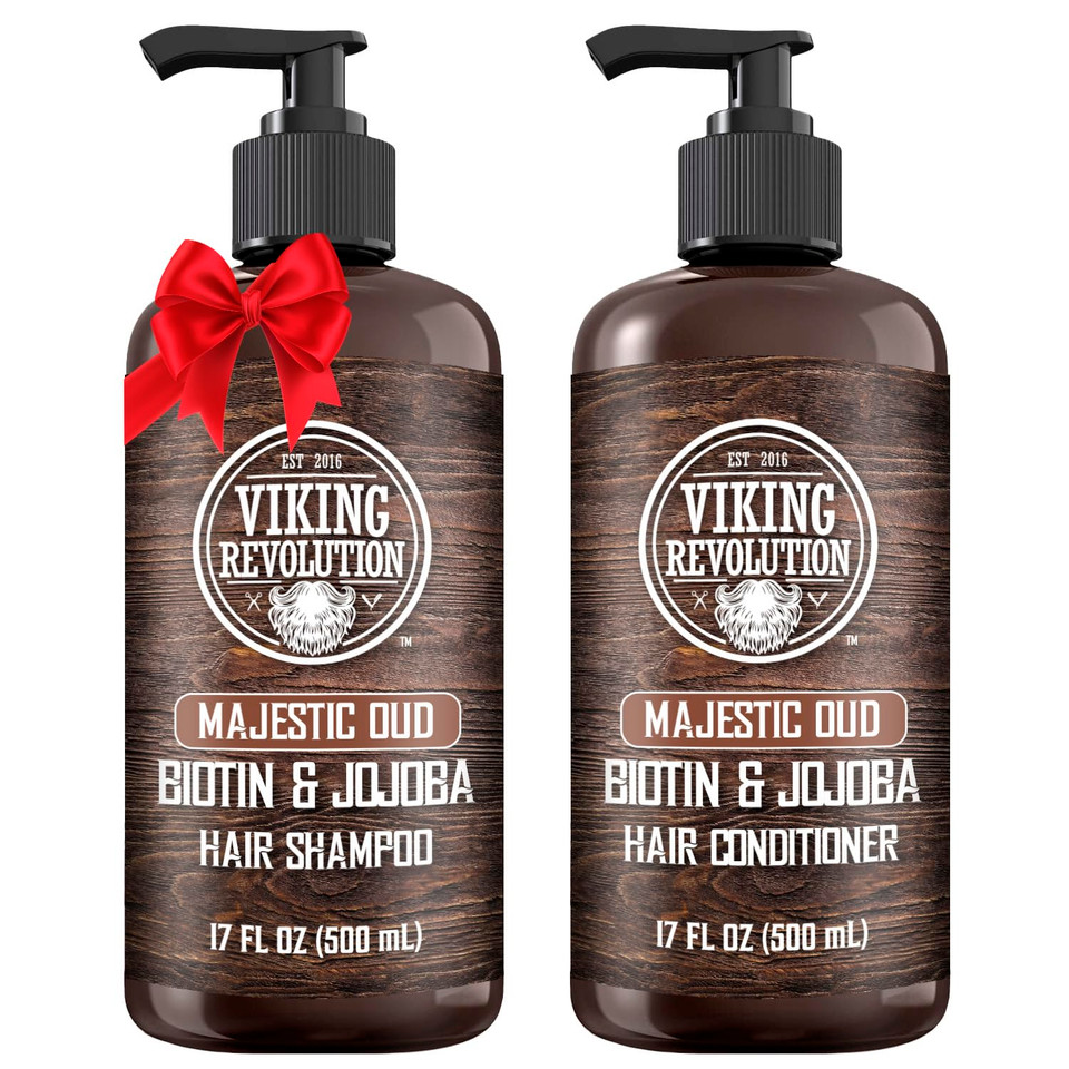 Viking Revolution Majestic Oud Mens Shampoo And Conditioner Set With Biotin And Jojoba Oil - Natural Hair Shampoo And Hair Conditioner For Men With Vitamin B5 - Mens Shampoo For Thinning Hair (17Oz)