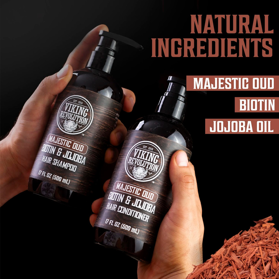 Viking Revolution Majestic Oud Mens Shampoo And Conditioner Set With Biotin And Jojoba Oil - Natural Hair Shampoo And Hair Conditioner For Men With Vitamin B5 - Mens Shampoo For Thinning Hair (17Oz)