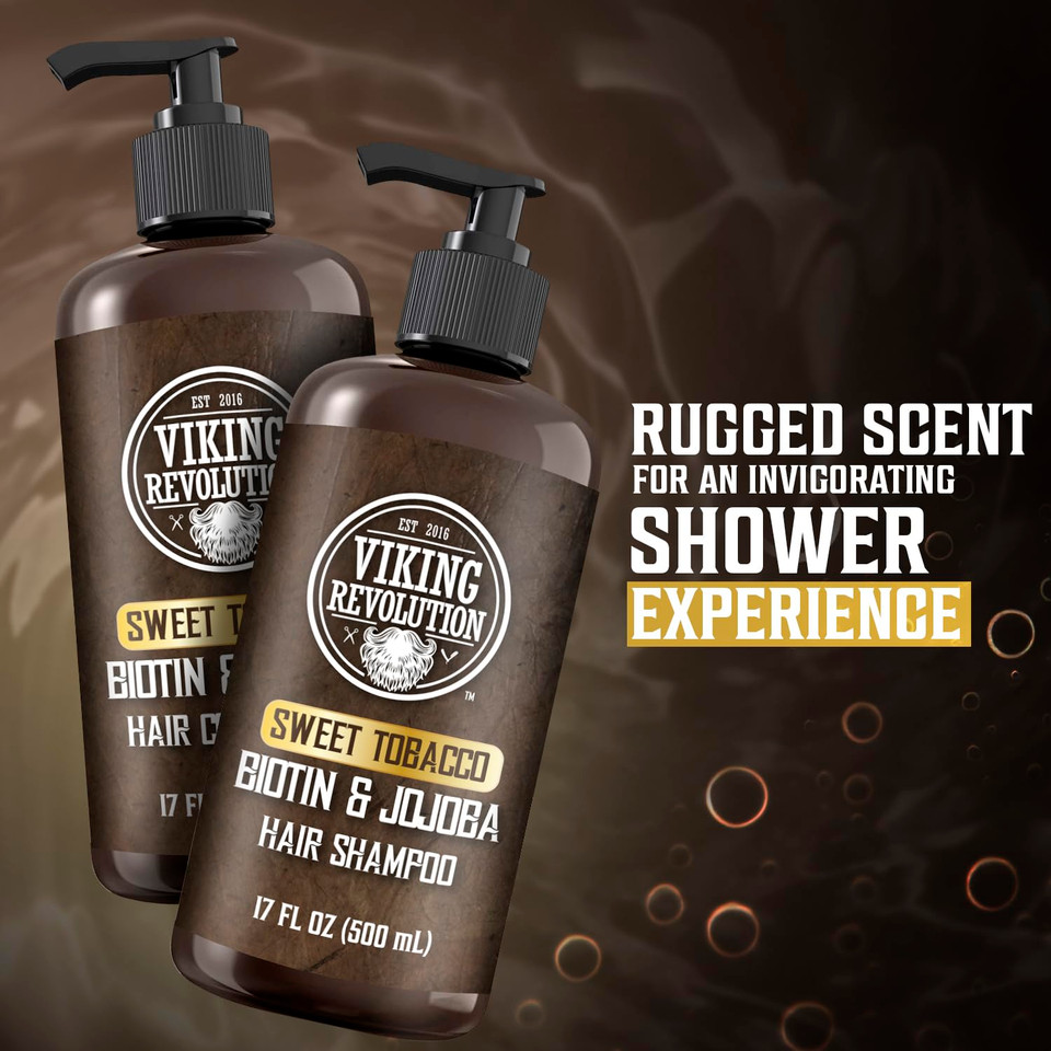 Viking Revolution Sweet Tobacco Mens Shampoo And Conditioner Set With Biotin And Jojoba Oil - Natural Hair Shampoo And Hair Conditioner For Men With Vitamin B5 - Mens Shampoo For Thinning Hair (17Oz)
