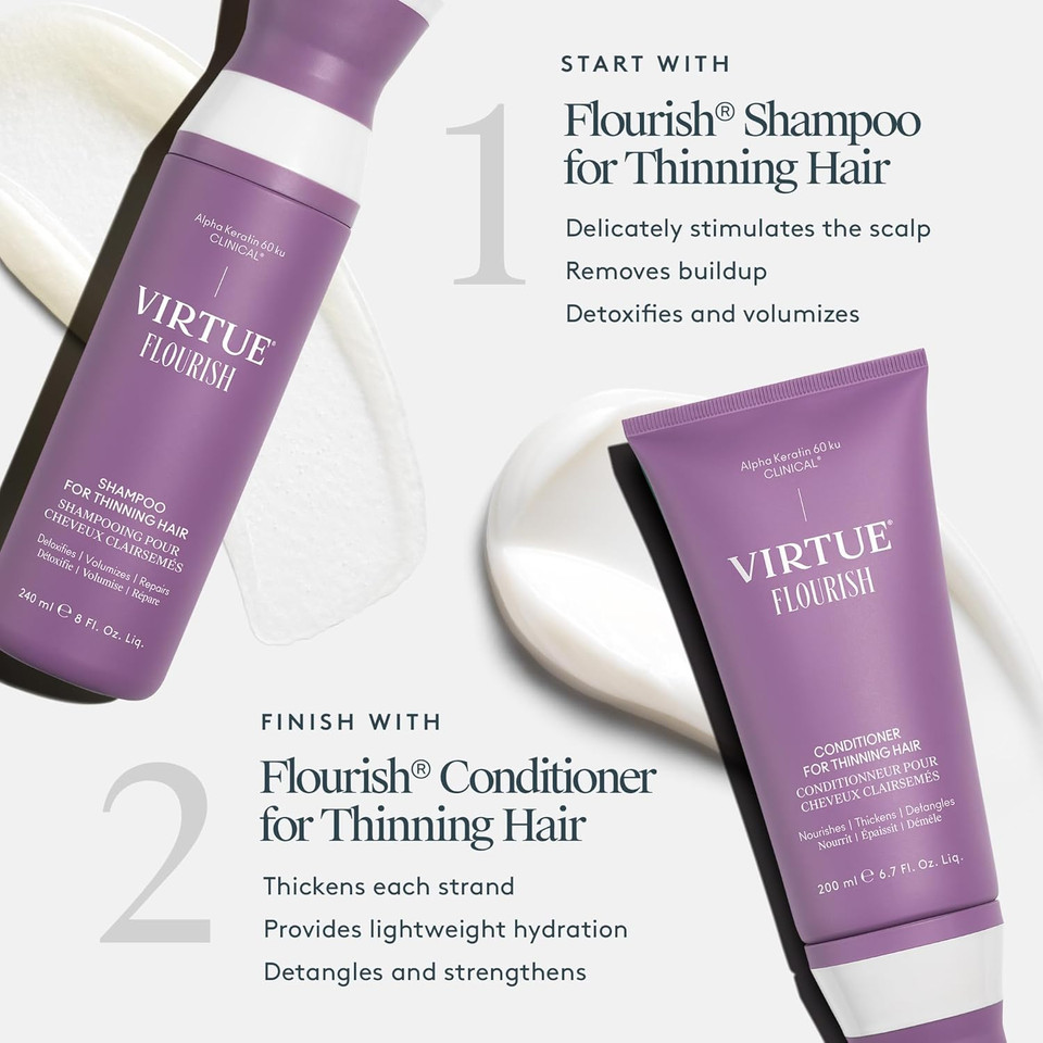 Virtue Flourish Sulfate Free Shampoo For Thinning Hair, Volumizing Hair Growth Product, Detoxifies And Repairs, Color Safe