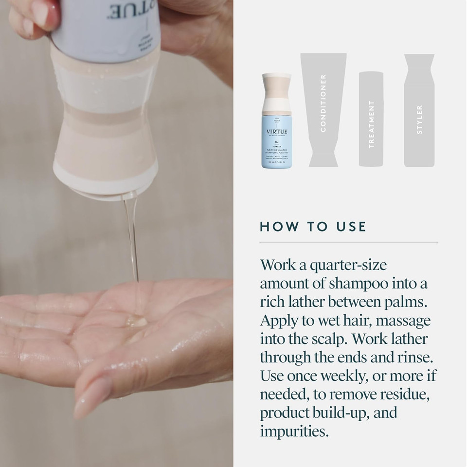 Virtue Clarifying Detox Sulfate Free Shampoo With Charcoal Powder To Remove Excess Oil And Product Build Up, Color Safe, 4 Fl Oz