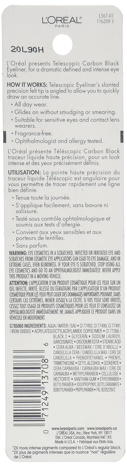 L'Oreal Paris Telescopic Precision Liquid Eyeliner, Carbon Black, 0.08 Oz