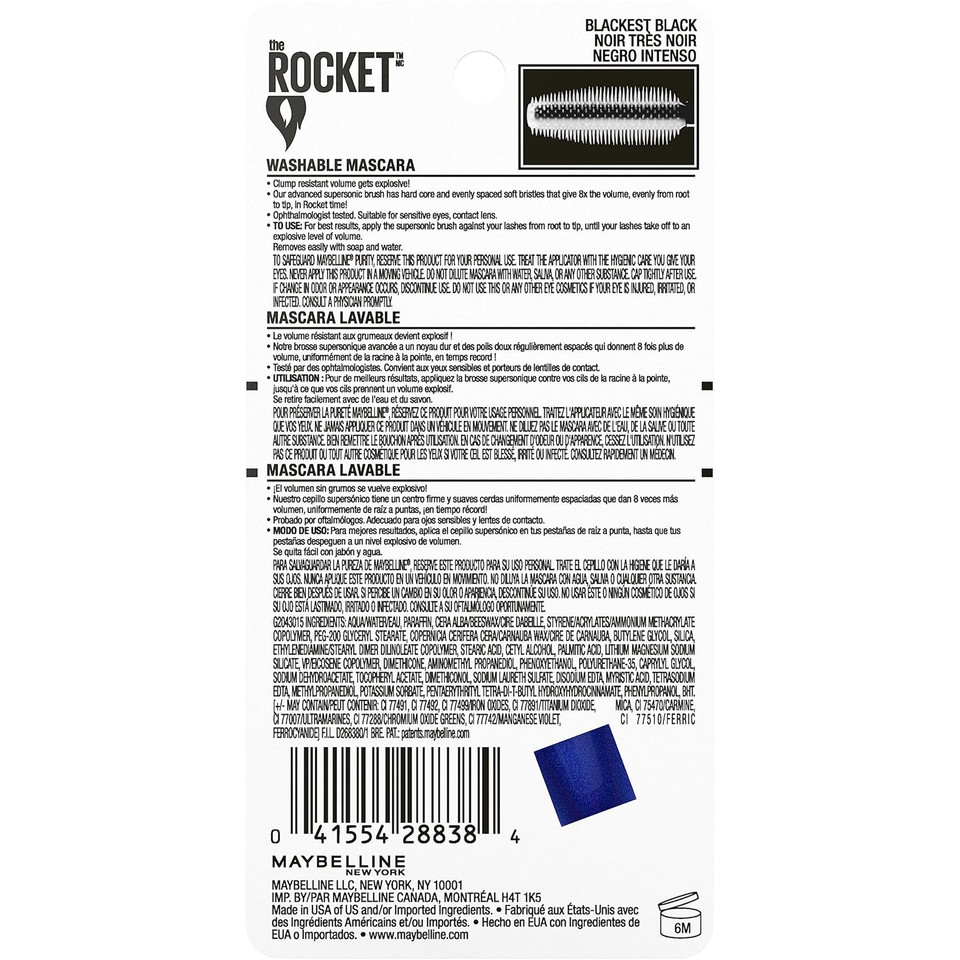 Maybelline Volum' Express Falsies Push Up Angel Washable Mascara, Blackest Black, 1 Count