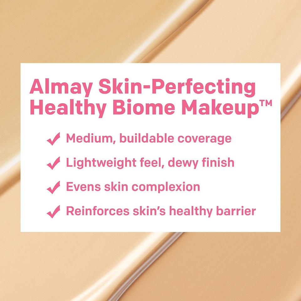 Almay Skin Perfecting Healthy Biome Foundation Makeup With Prebiotic Complex Spf 25, Hypoallergenic, -Fragrance Free, 140 Golden, 1 Fl. Oz