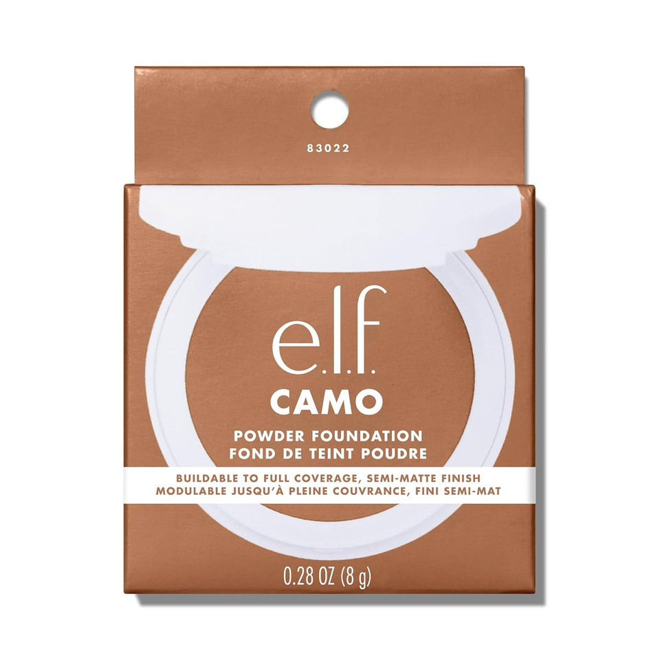 E.L.F. Camo Powder Foundation, Lightweight, Primer-Infused Buildable & Long-Lasting Medium-To-Full Coverage Foundation, Medium 375 N
