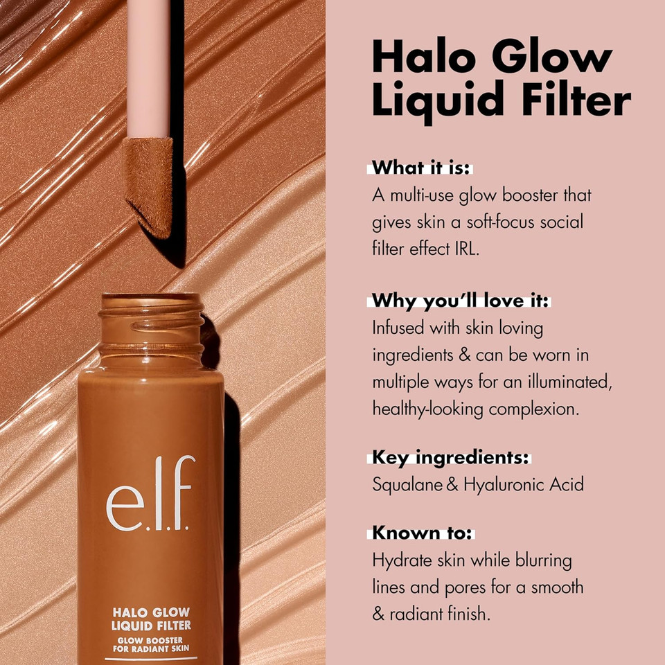 E.L.F. Halo Glow Liquid Filter, Complexion Booster For A Glowing, Soft-Focus Look, Infused With Hyaluronic Acid, Vegan & Cruelty-Free, 8.5 Rich