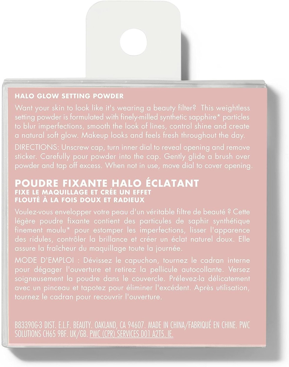 e.l.f., Halo Glow Setting Powder, Silky, Weightless, Blurring, Smooths, Minimizes Pores and Fine Lines, Creates Soft Focus Effect, Light, Semi-Matte Finish, 0.24 Oz