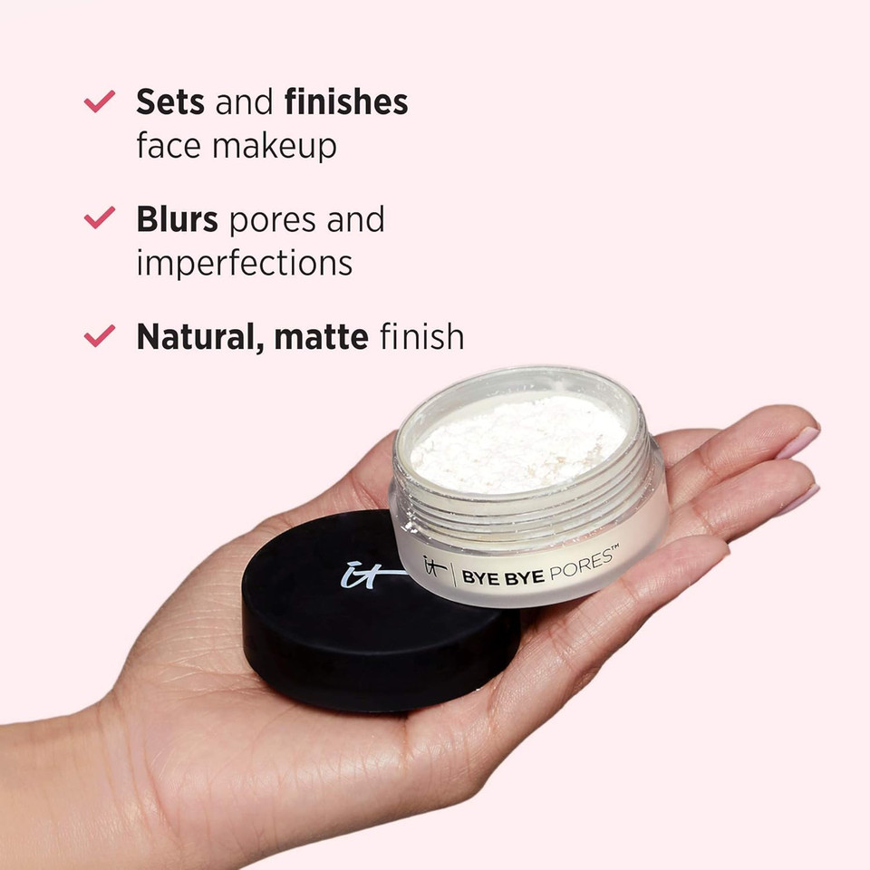 It Cosmetics Bye Bye Pores  Poreless Finish Loose Setting Powder Makeup  Translucent Blurring Powder For All Skin Tones  Face Powder With Peptides, Silk, Collagen & Antioxidants  0.23 Oz