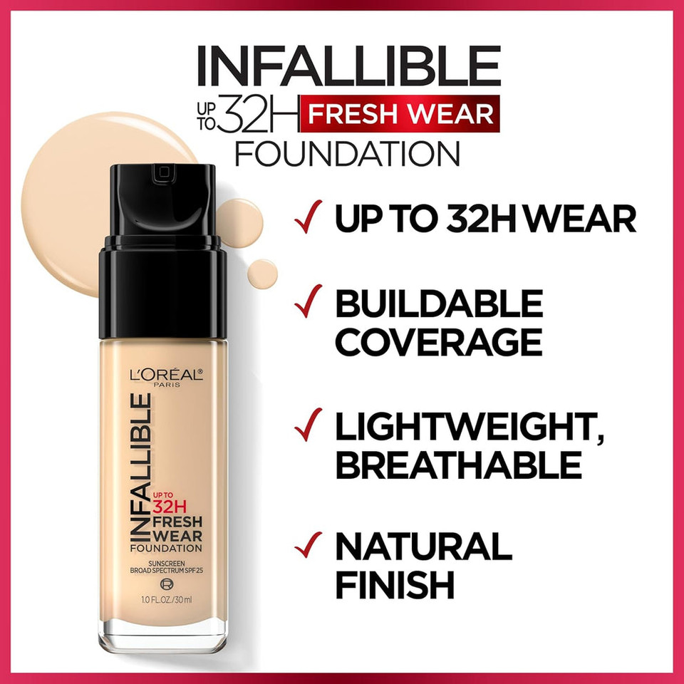 L'Oreal Paris Makeup Infallible Up To 32 Hour Fresh Wear Lightweight Foundation, 510 Hazelnut, 1 Fl Oz, Packaging May Vary