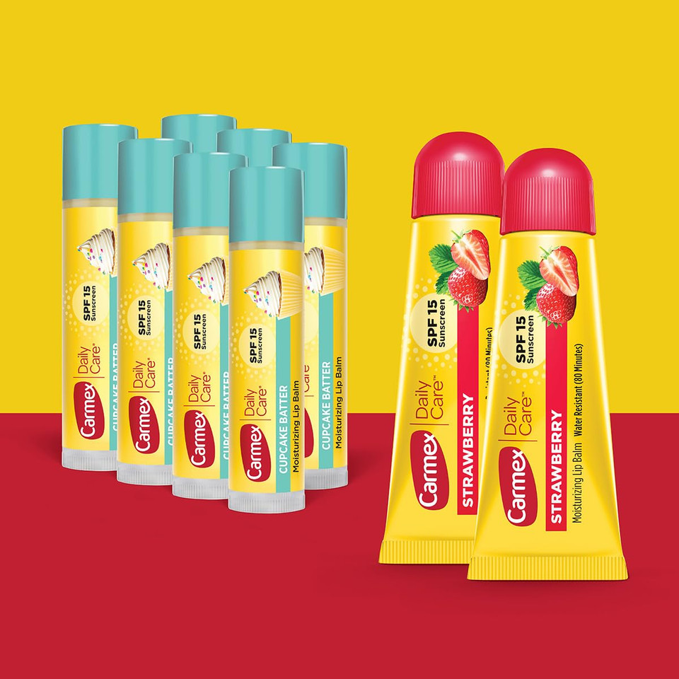 Carmex Daily Care Moisturizing Lip Balm Sticks, Spf 15, Cupcake Batter Flavor, 9 Count