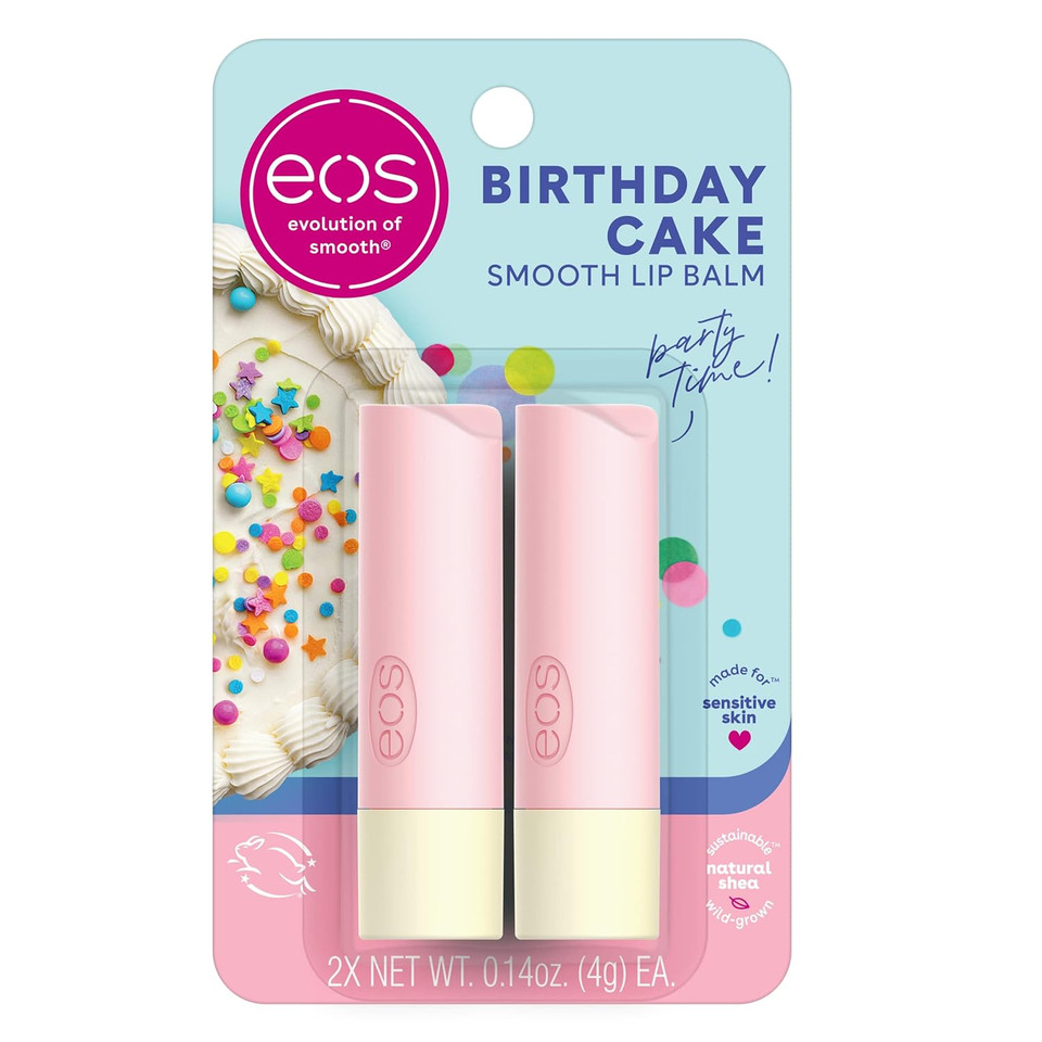 Eos Natural Shea Lip Balm- Birthday Cake, All-Day Moisture Lip Care Products, 0.39 Oz