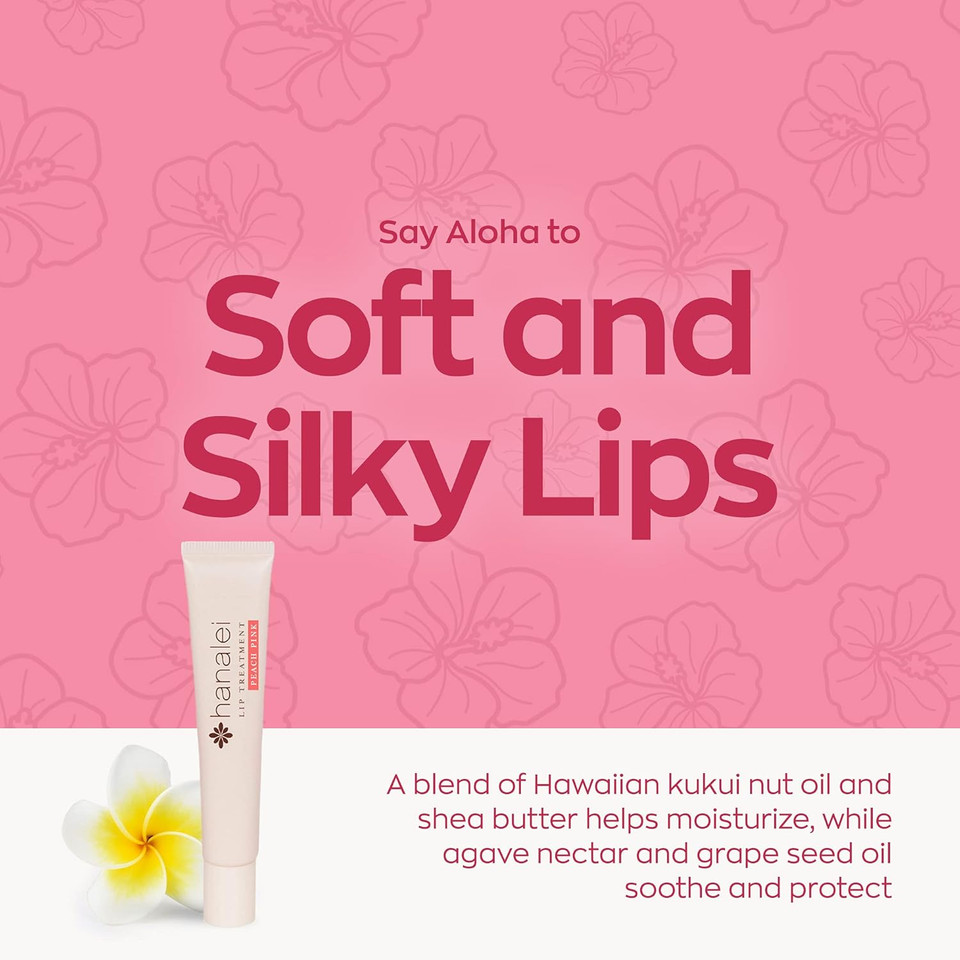 Hanalei Lip Treatment Bundle (Peach Pink And Rose) | Made With Kukui Oil, Shea Butter, Agave, And Grapeseed Oil, Soothe Dry Lips (Cruelty Free, Paraben Free)